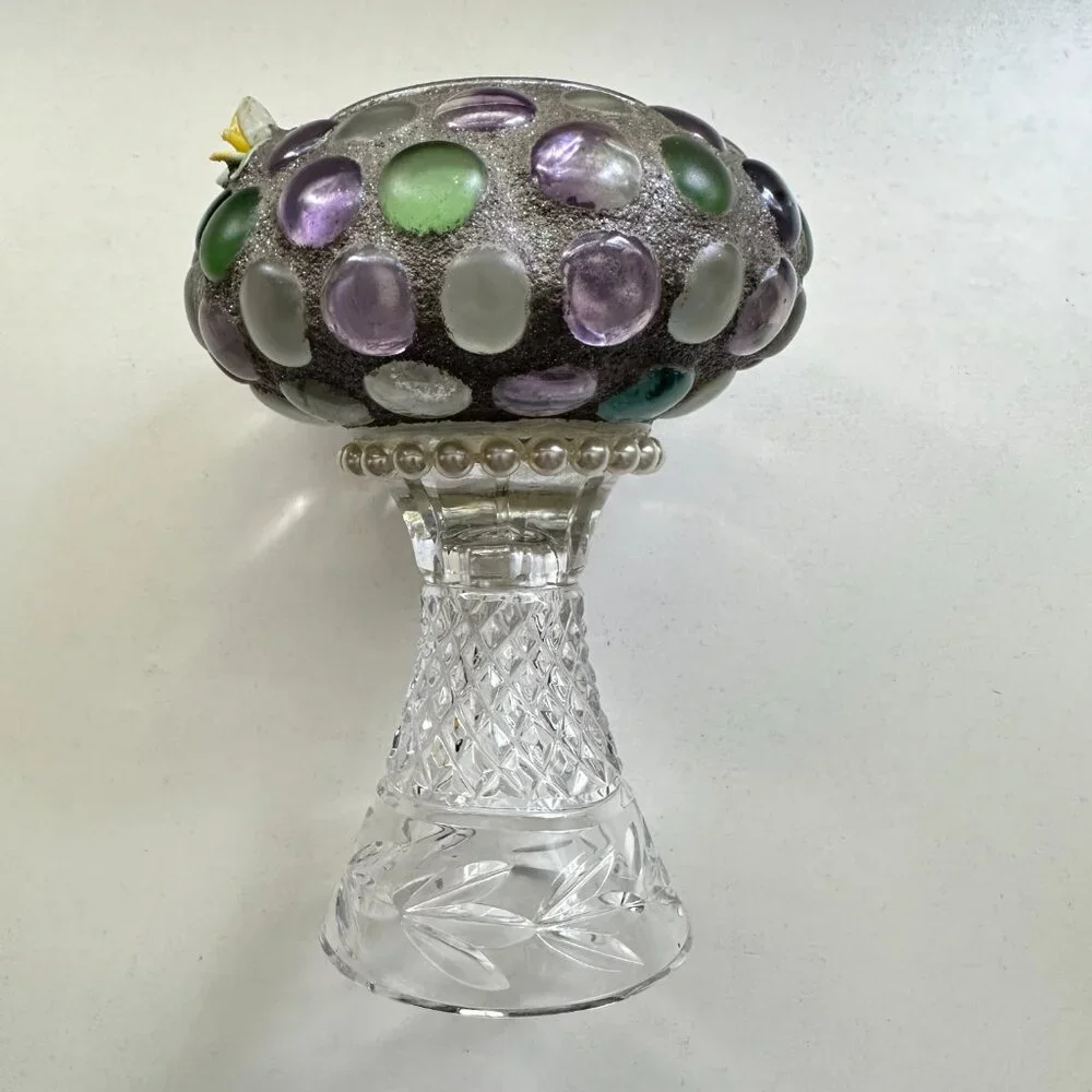 Handmade Glass‎ Pebble Cement Votive/Small Plant Holder Pearl Detail Floral
